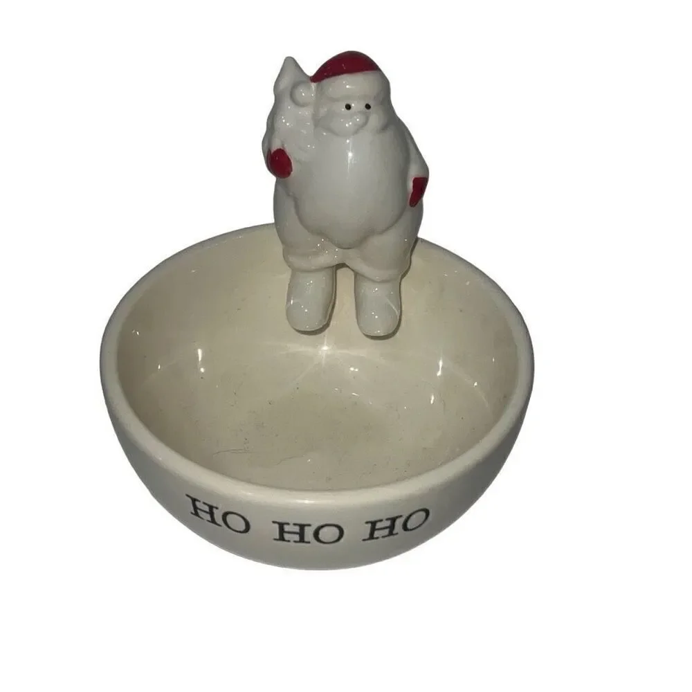 Mud Pie Ceramic Candy Dish 3D Santa Sits Ho Ho Ho Christmas Trinket Bowl Holiday